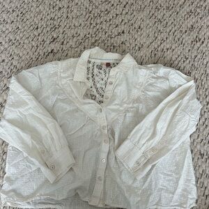 Pilcro Button-Up Blouse with Lace Detail